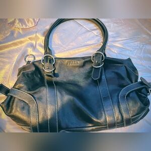 Vintage Prada Branded Black Leather Shoulder Bag